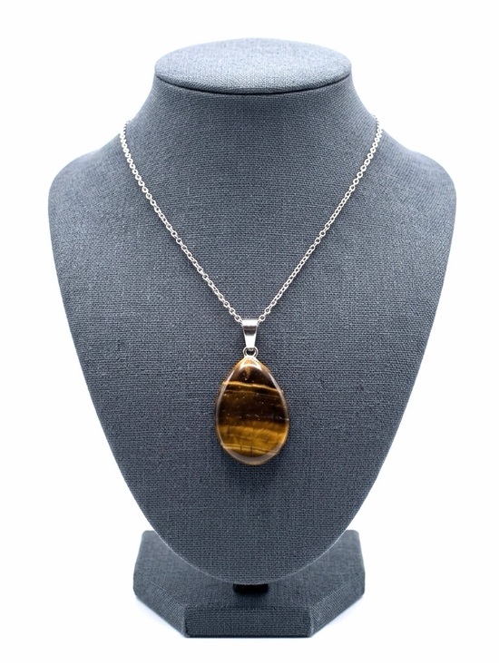 Artisan Jewelry - New 925 Sterling Silver Brown Black Tigers Eye Stone Water Drop Necklace
